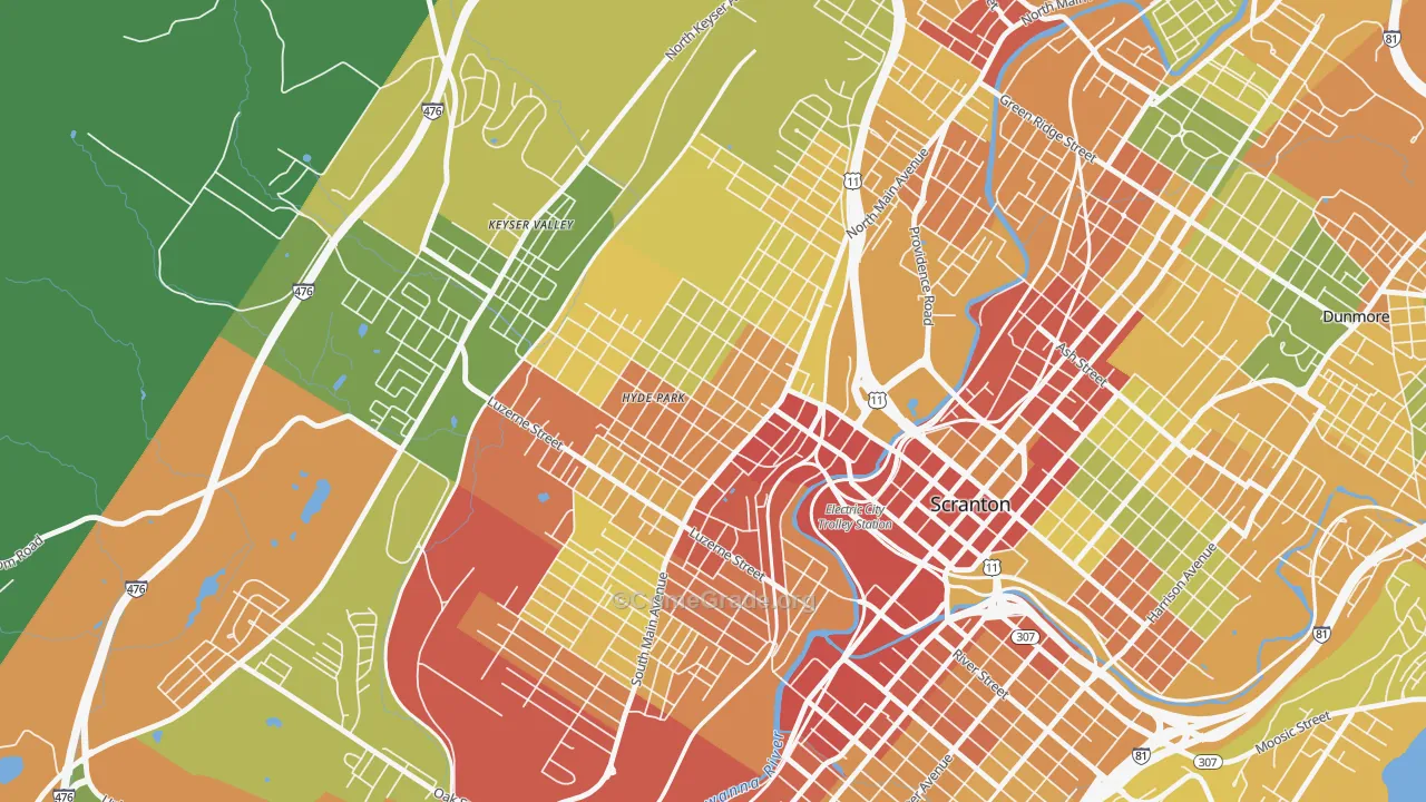 West Side, Scranton, PA Map of Vandalism Rates