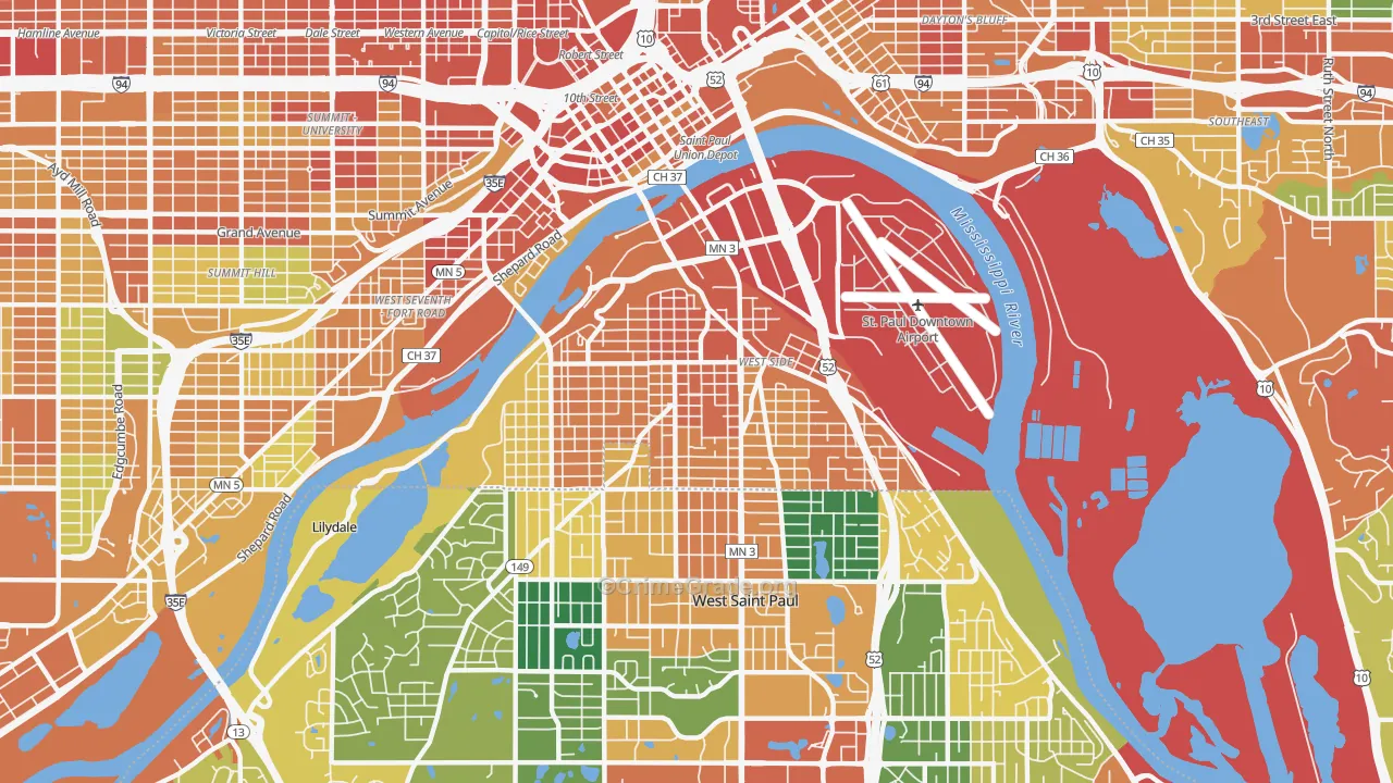 West Side, St. Paul, MN Map of Vandalism Rates
