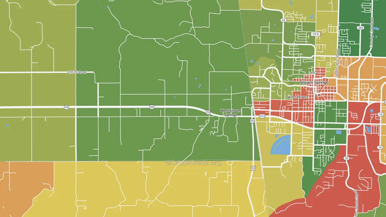 West Siloam Springs, OK Map of Vandalism Rates