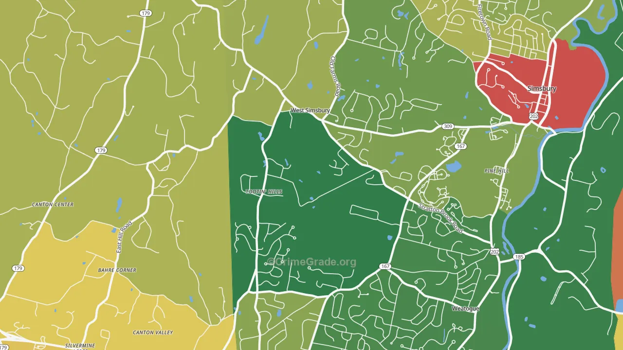 West Simsbury, CT Map of Vandalism Rates