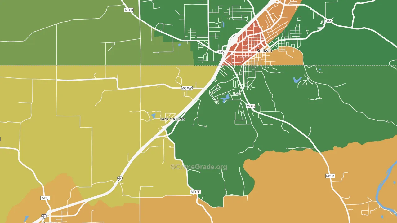 West Sullivan, MO Map of Vandalism Rates