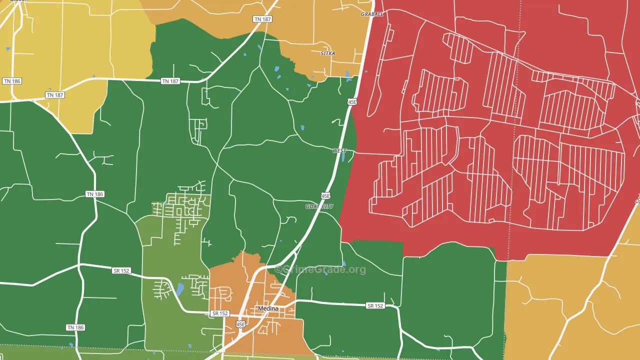 West, TN Map of Vandalism Rates