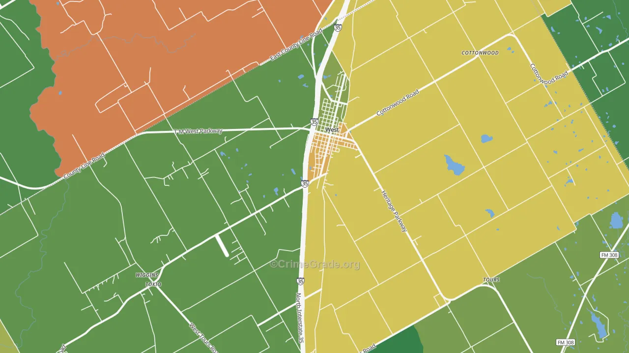 West, TX Map of Vandalism Rates