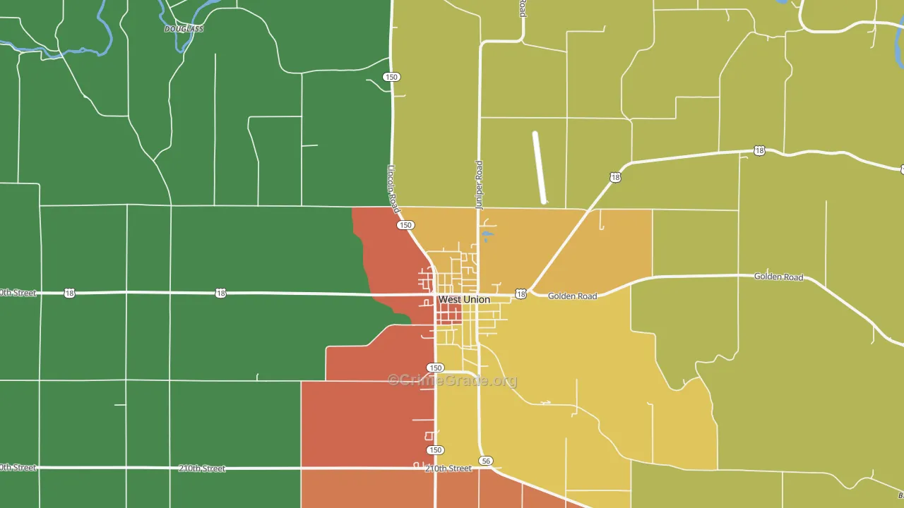 West Union, IA Map of Vandalism Rates