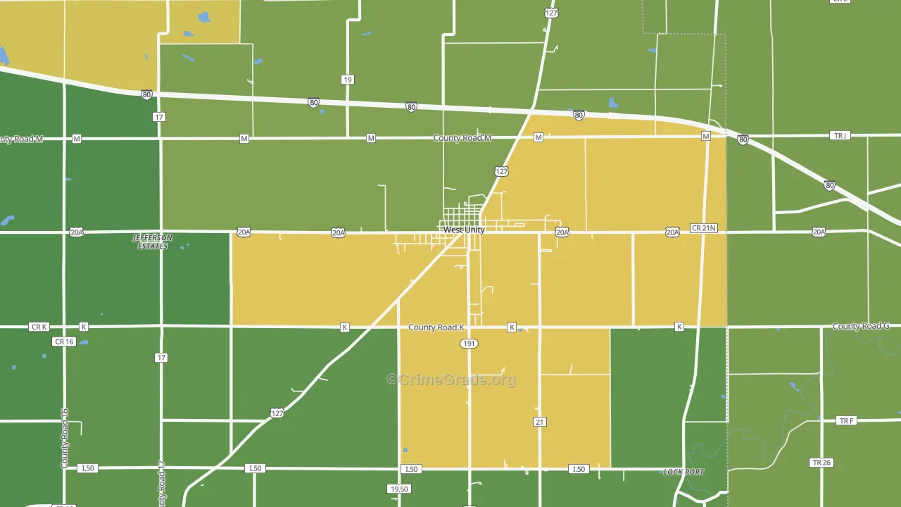 West Unity, OH Map of Vandalism Rates