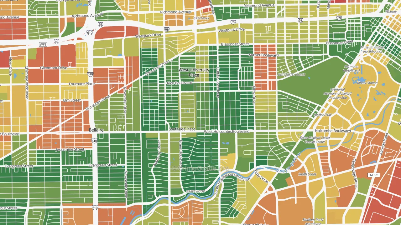 West University, Houston, TX Map of Vandalism Rates