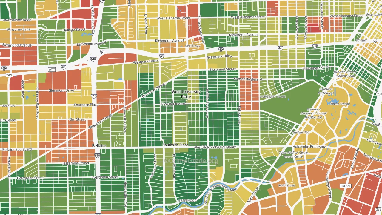 West University Place, TX Map of Vandalism Rates