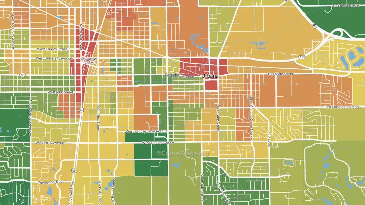 West Urbana, Urbana, IL Map of Vandalism Rates