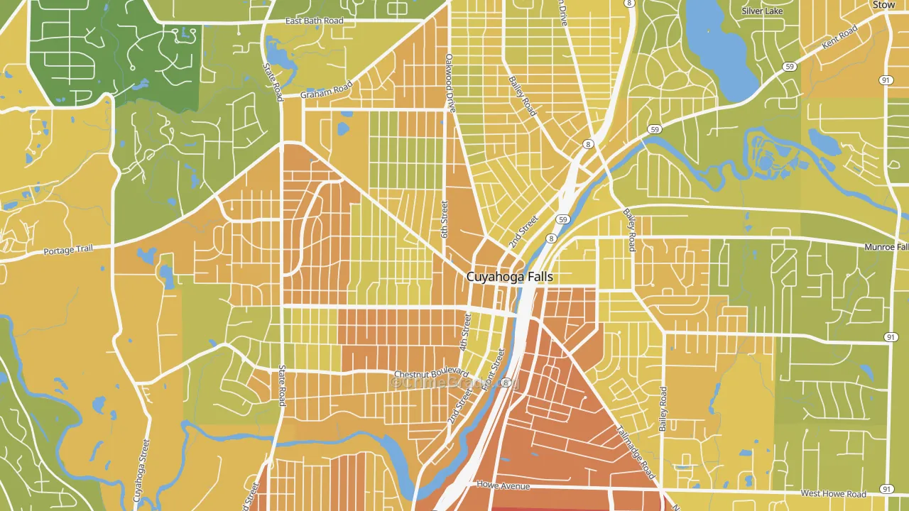 West Village, Cuyahoga Falls, OH Map of Vandalism Rates