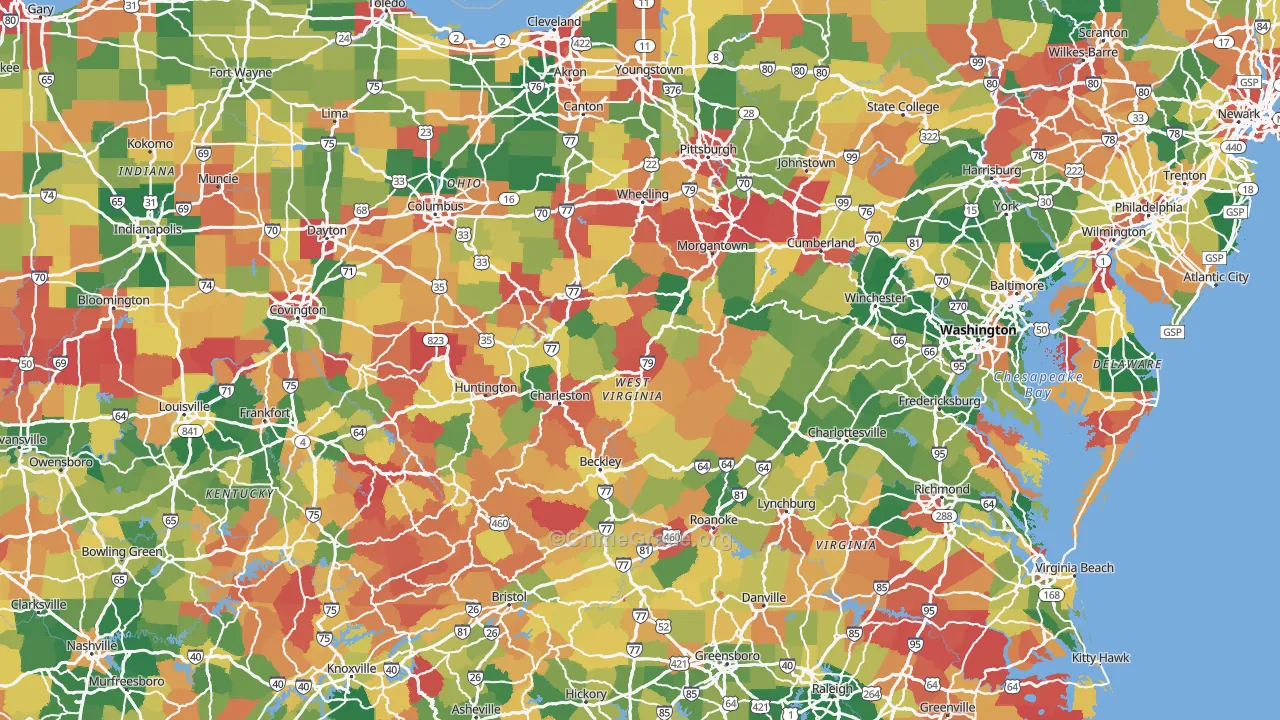 West Virginia Map of Vandalism Rates