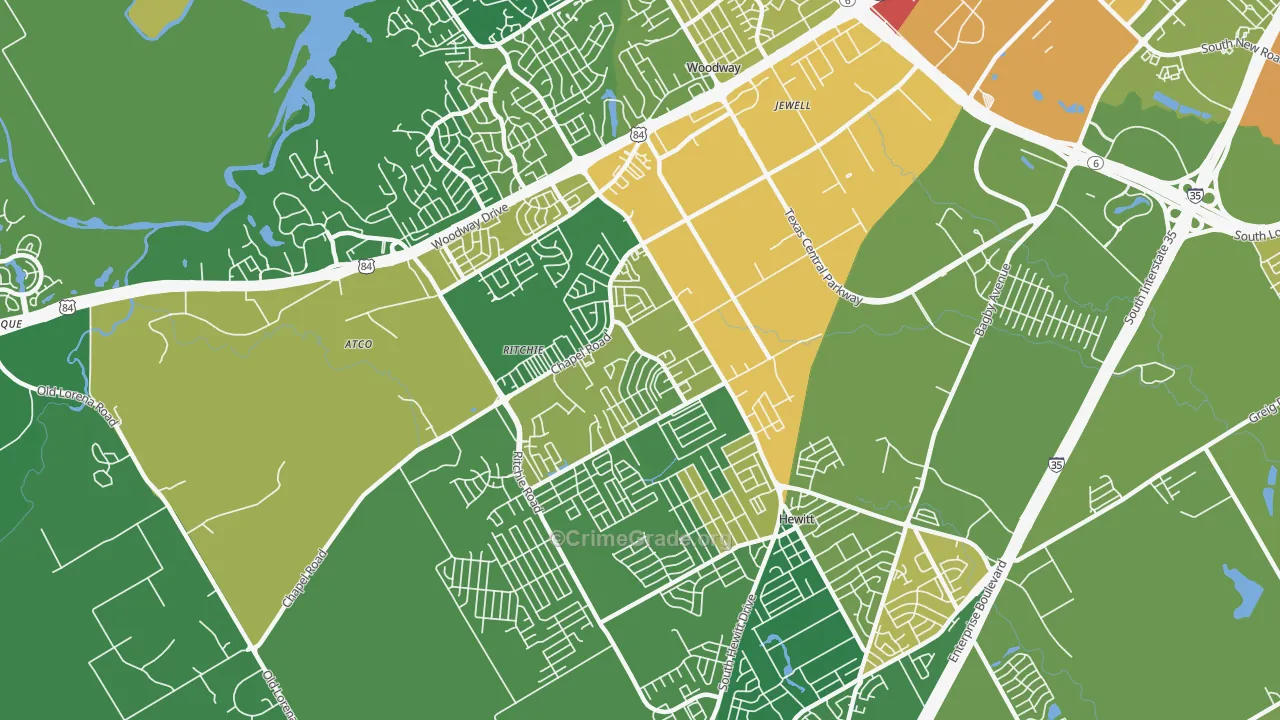 West Waco, Woodway, TX Map of Vandalism Rates