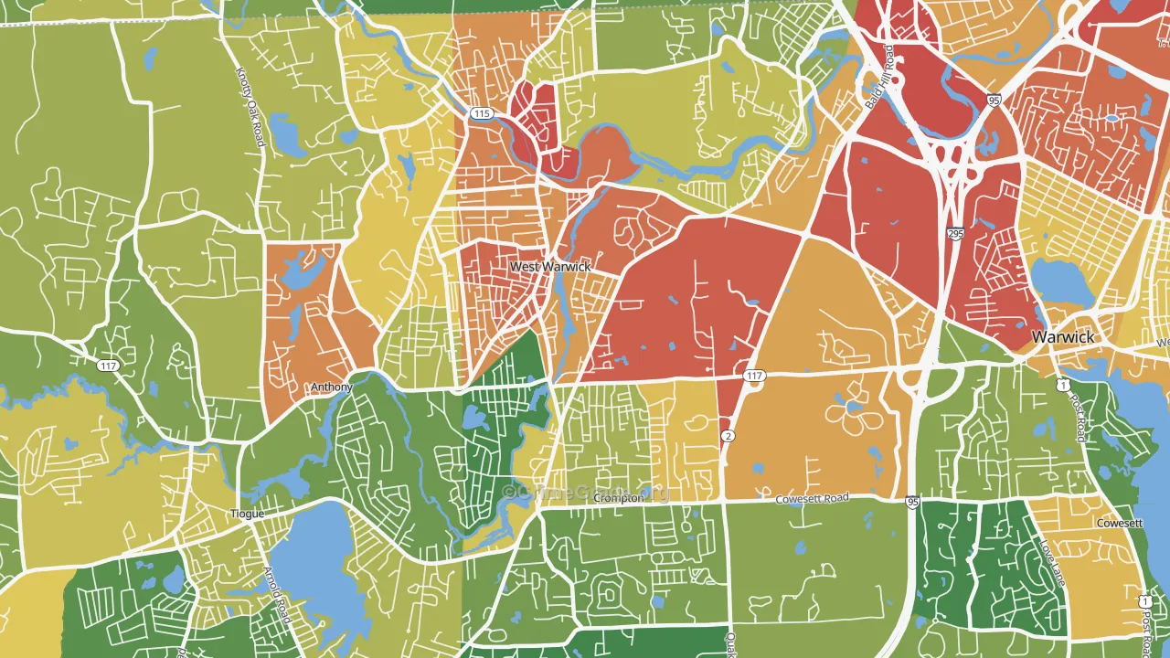 West Warwick, RI Map of Vandalism Rates