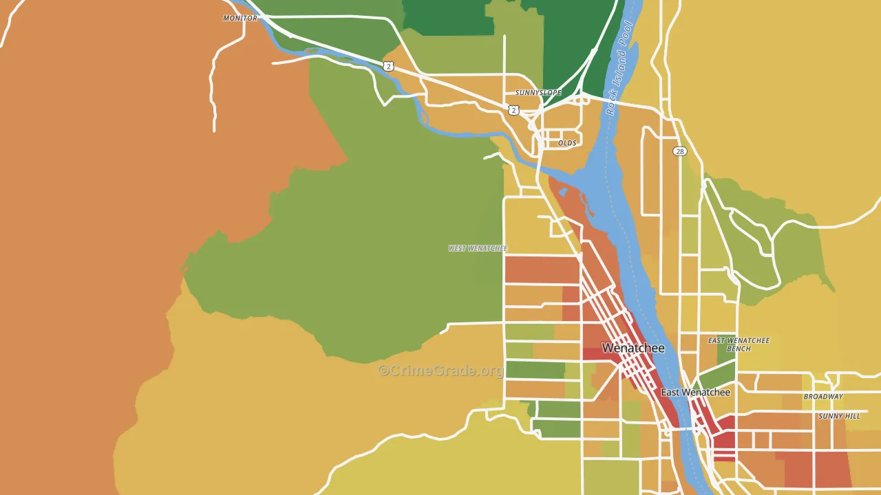 West Wenatchee, WA Map of Vandalism Rates