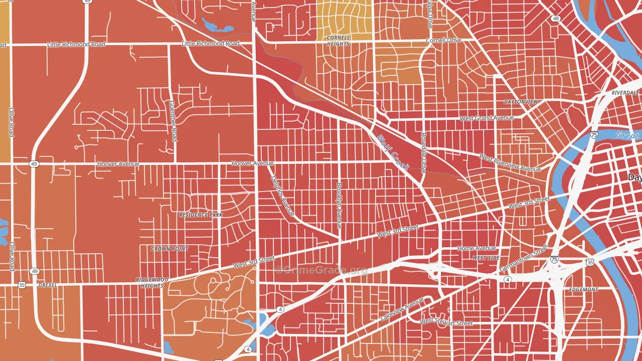 West Wood, Dayton, OH Map of Vandalism Rates