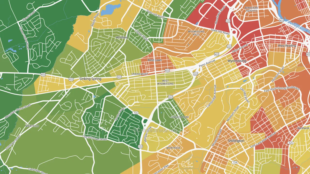 West Wyomissing, PA Map of Vandalism Rates