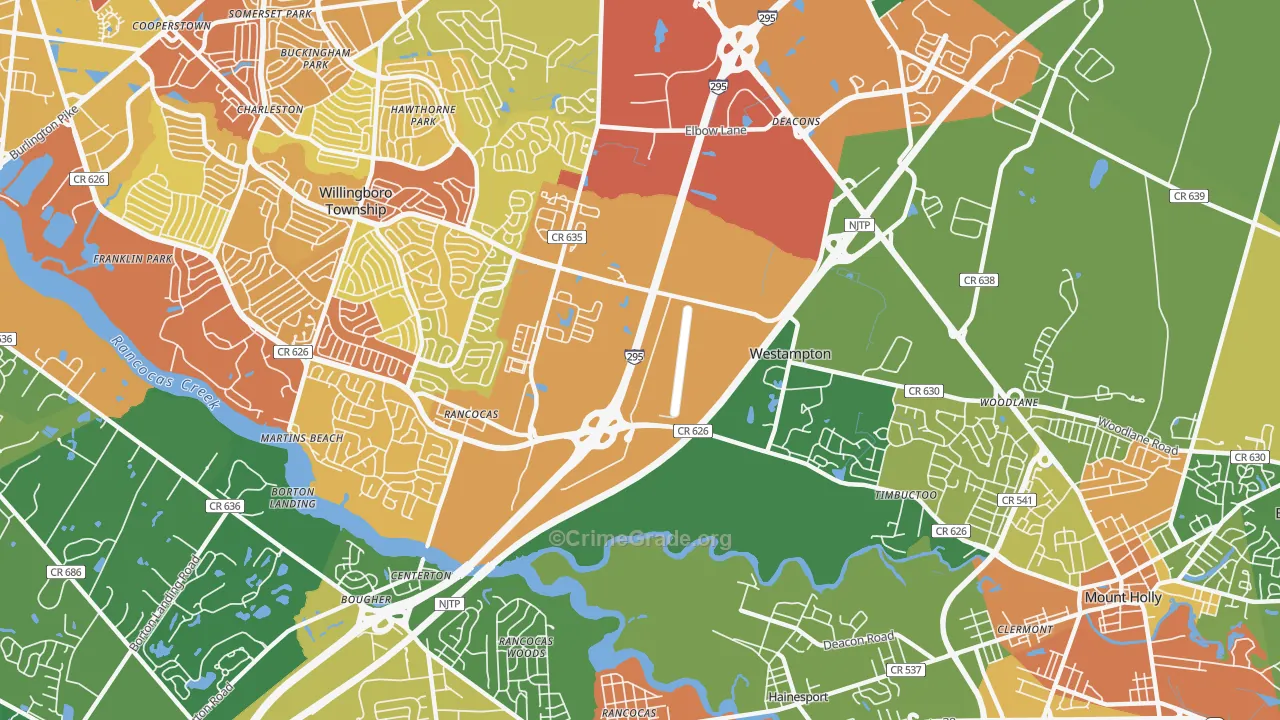 Westampton, NJ Map of Vandalism Rates