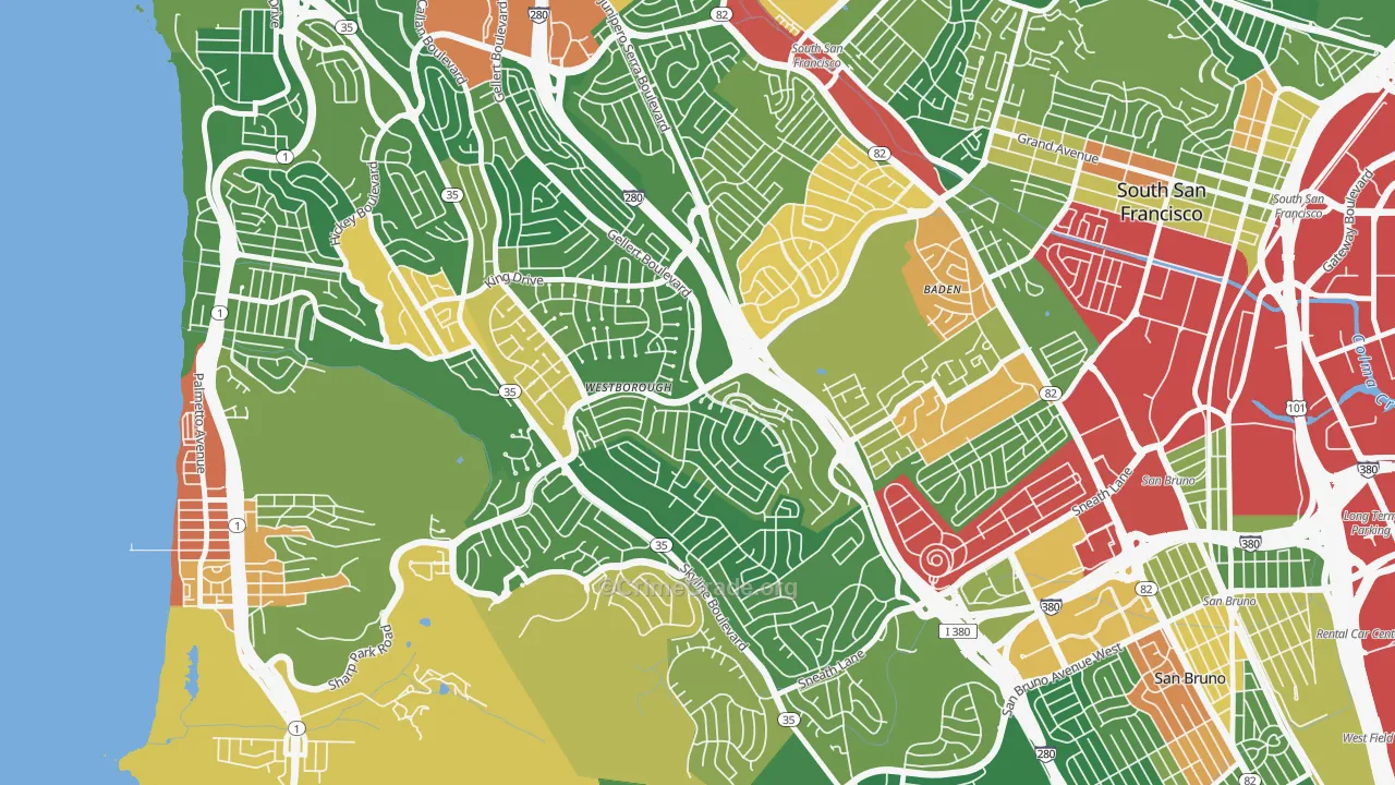 Westborough, South San Francisco, CA Map of Vandalism Rates