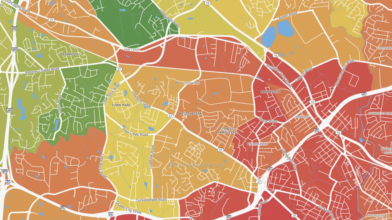 Westchester, Charlotte, NC Map of Vandalism Rates