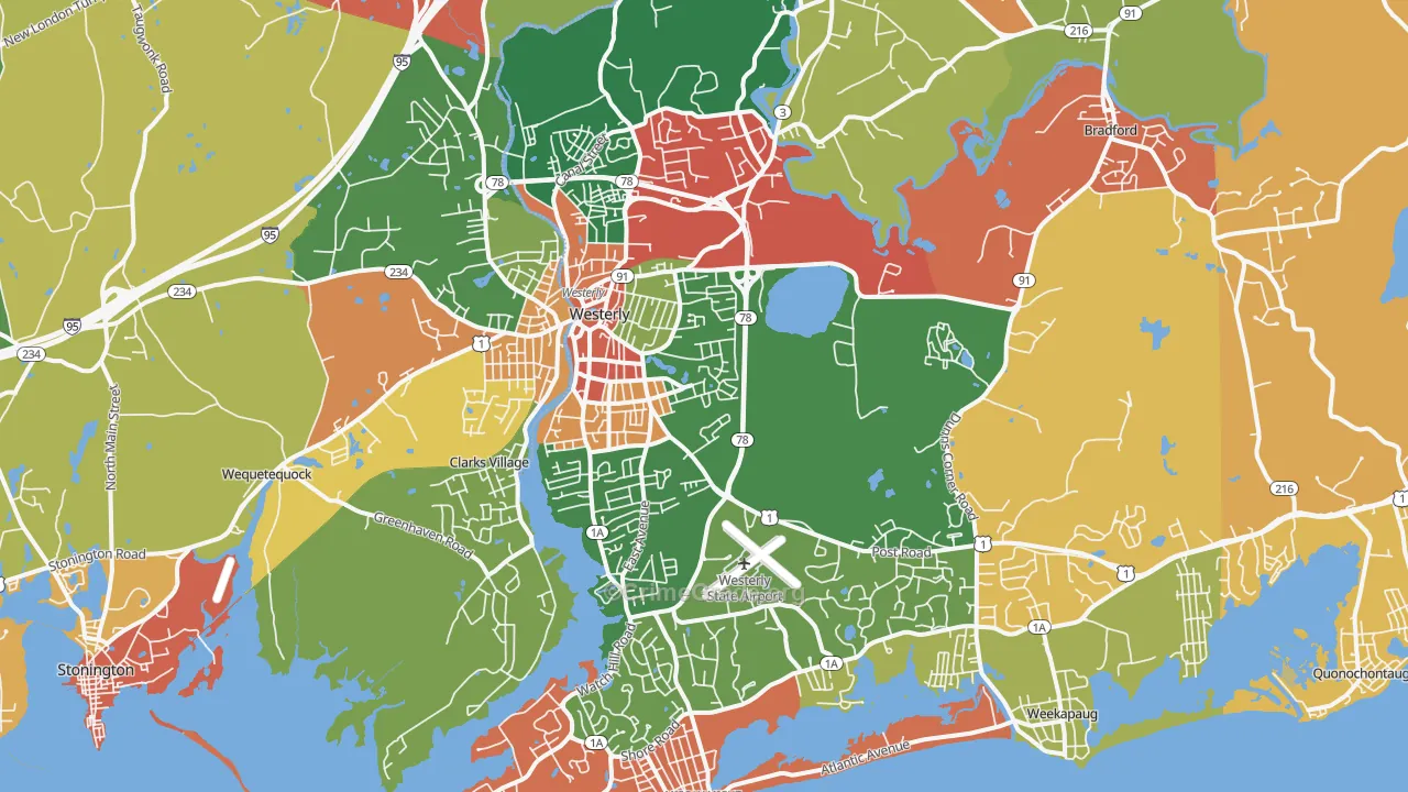 Westerly, RI Map of Vandalism Rates