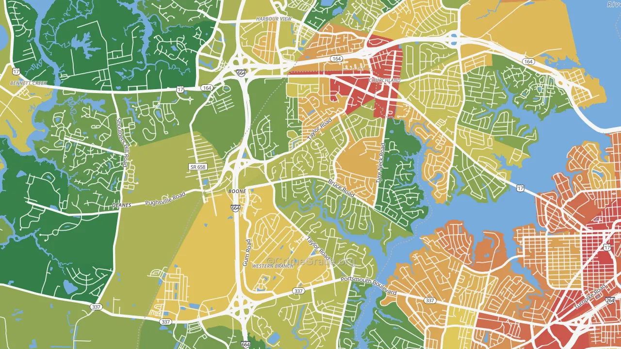 Western Branch North, Chesapeake, VA Map of Vandalism Rates