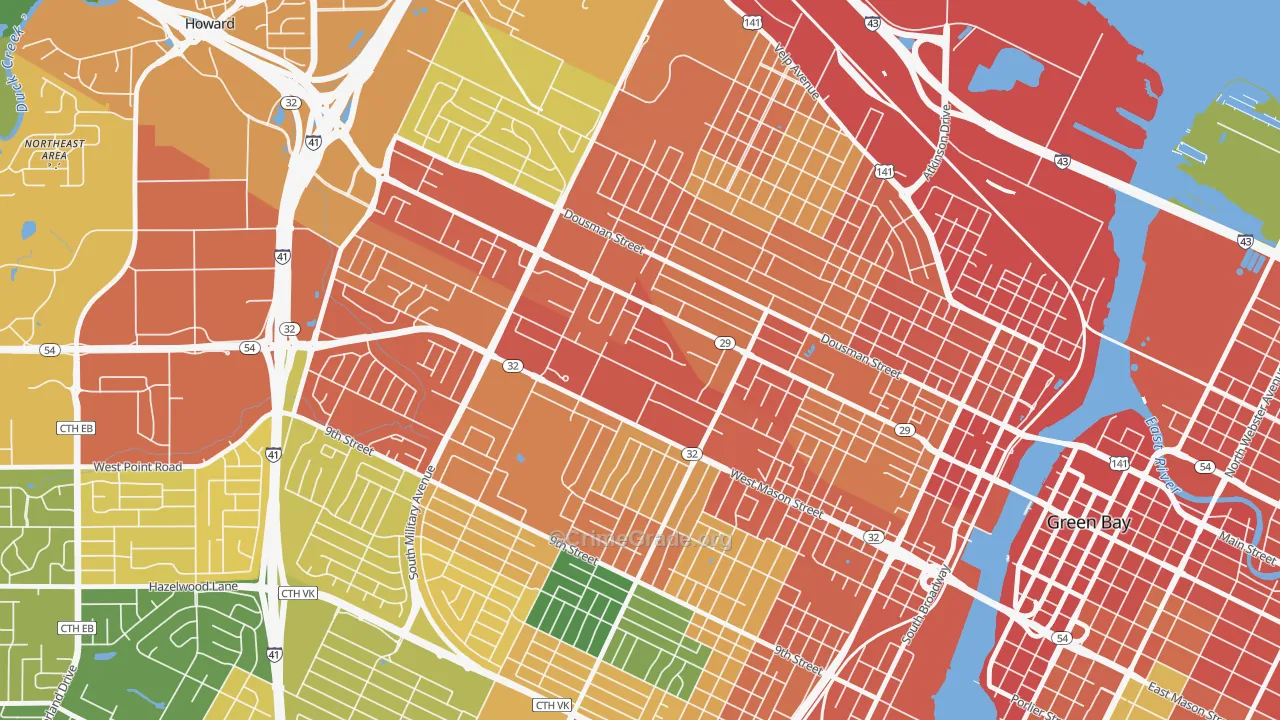 Western Corridor, Green Bay, WI Map of Vandalism Rates