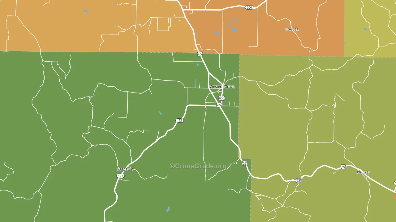 Western Grove, AR Map of Vandalism Rates