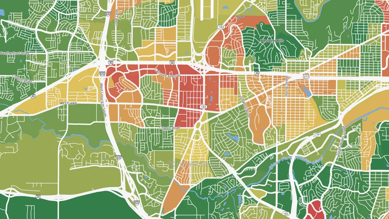 Western Hills Fort Worth, Fort Worth, TX Map of Vandalism Rates