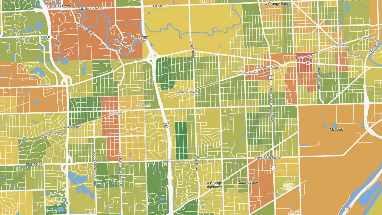 Western Springs, IL Map of Vandalism Rates