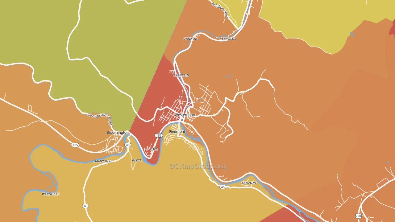 Westernport, MD Map of Vandalism Rates