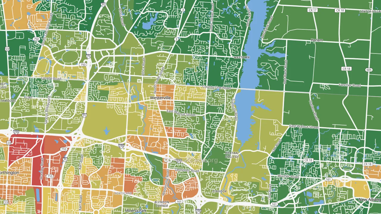 Westerville, OH Map of Vandalism Rates