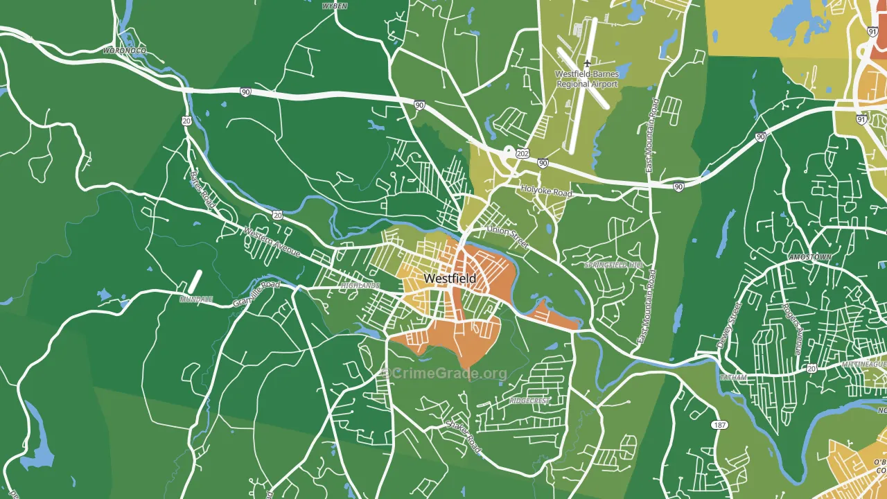 Westfield, MA Map of Vandalism Rates