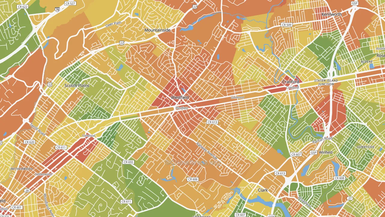 Westfield, NJ Map of Vandalism Rates