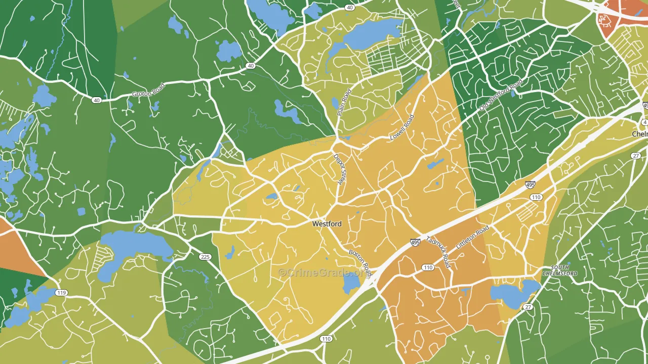 Westford, MA Map of Vandalism Rates