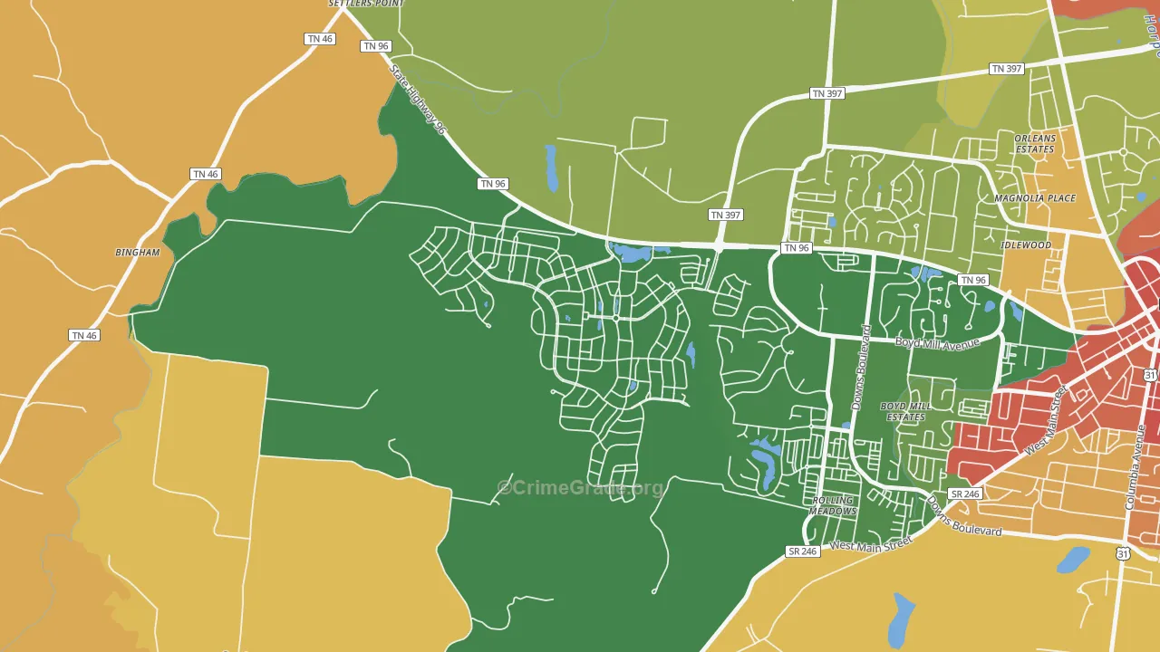 Westhaven, Franklin, TN Map of Vandalism Rates
