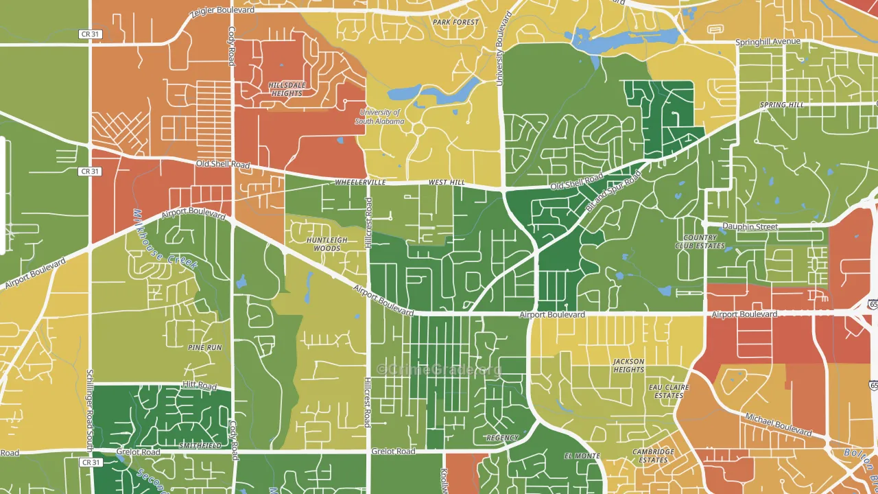 Westhill, Mobile, AL Map of Vandalism Rates