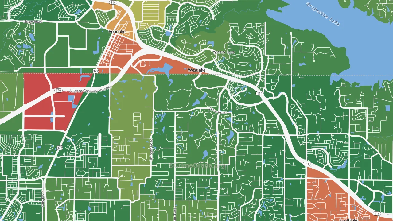 Westlake, TX Map of Vandalism Rates