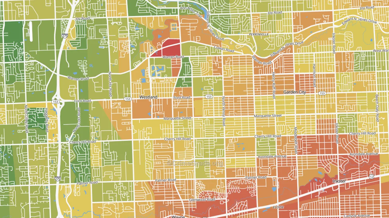 Westland, MI Map of Vandalism Rates