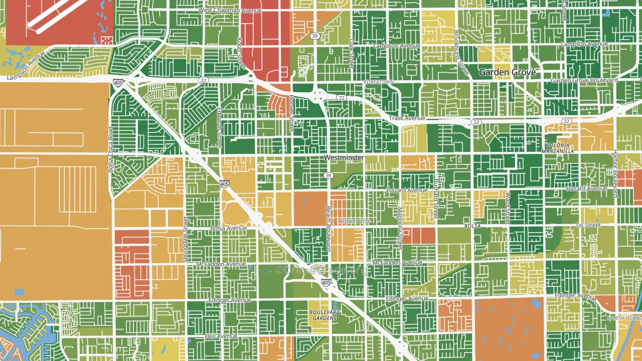 Westminster, CA Map of Vandalism Rates