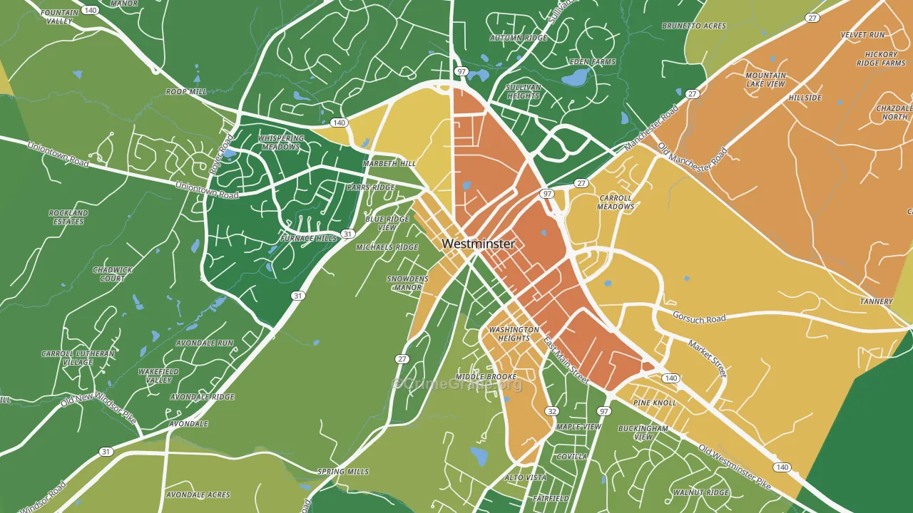 Westminster Historic District, Westminster, MD Map of Vandalism Rates