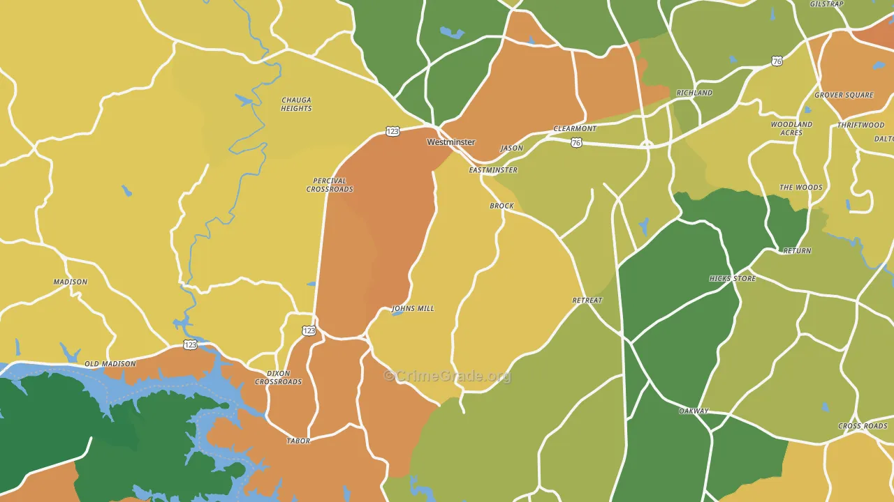 Westminster, SC Map of Vandalism Rates