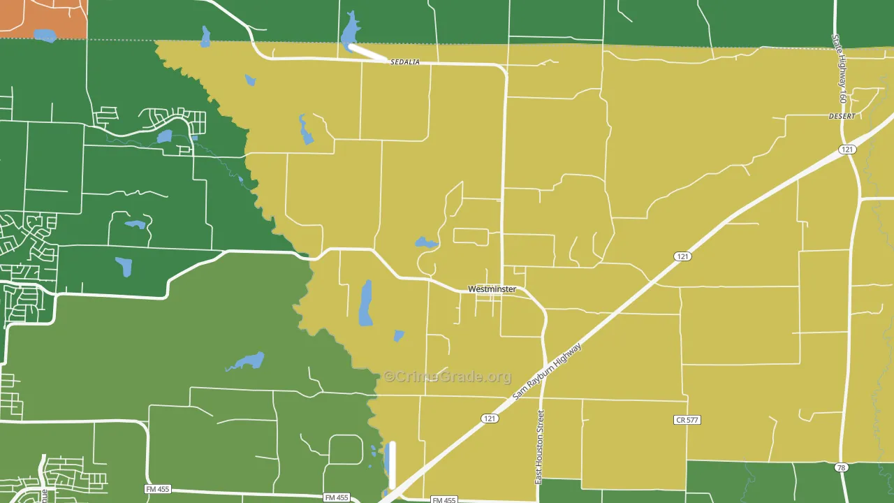 Westminster, TX Map of Vandalism Rates