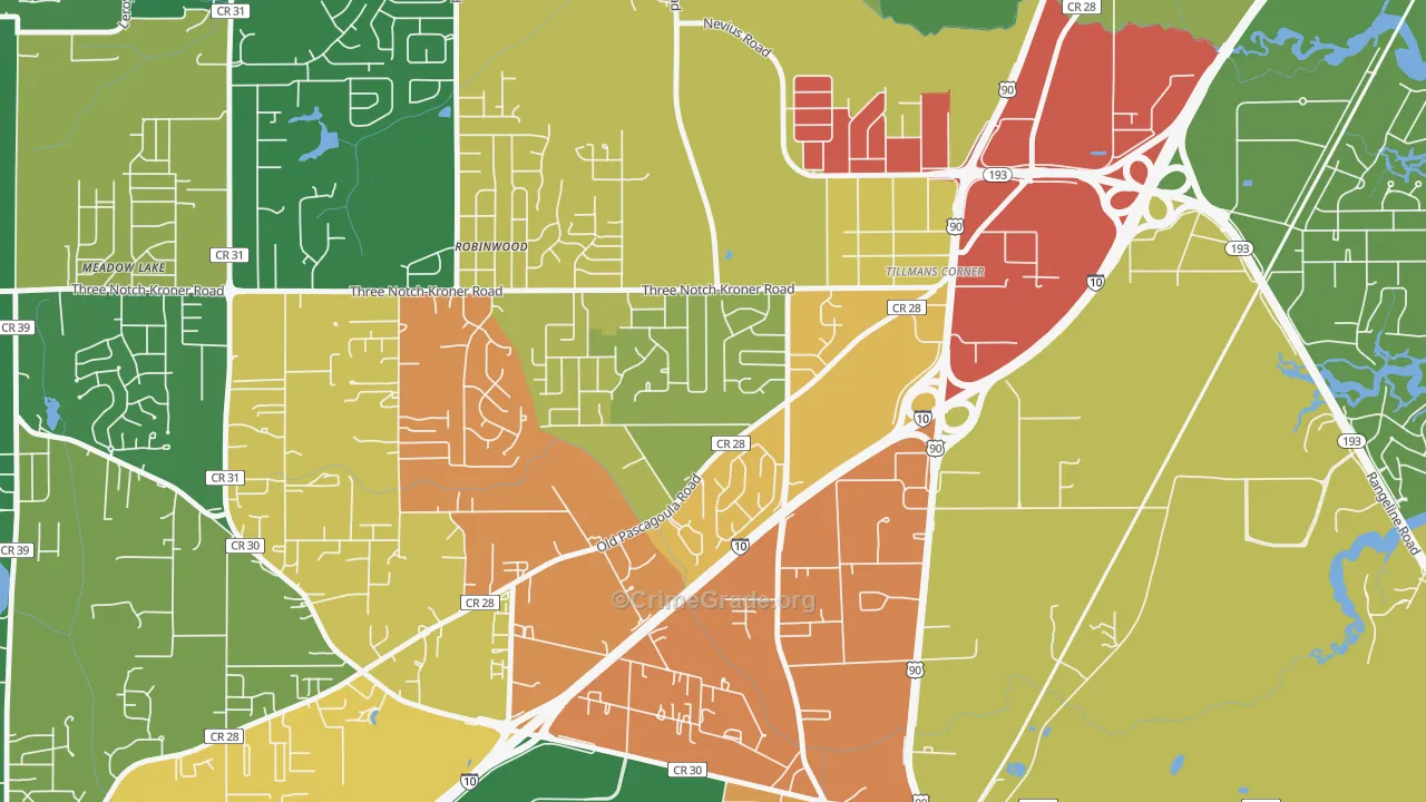 Westmont, Tillmans Corner, AL Map of Vandalism Rates