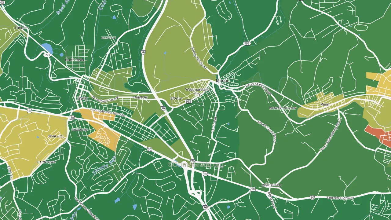 Westmoreland City, PA Map of Vandalism Rates
