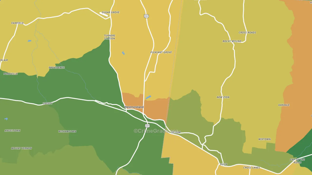 Westmoreland, TN Map of Vandalism Rates