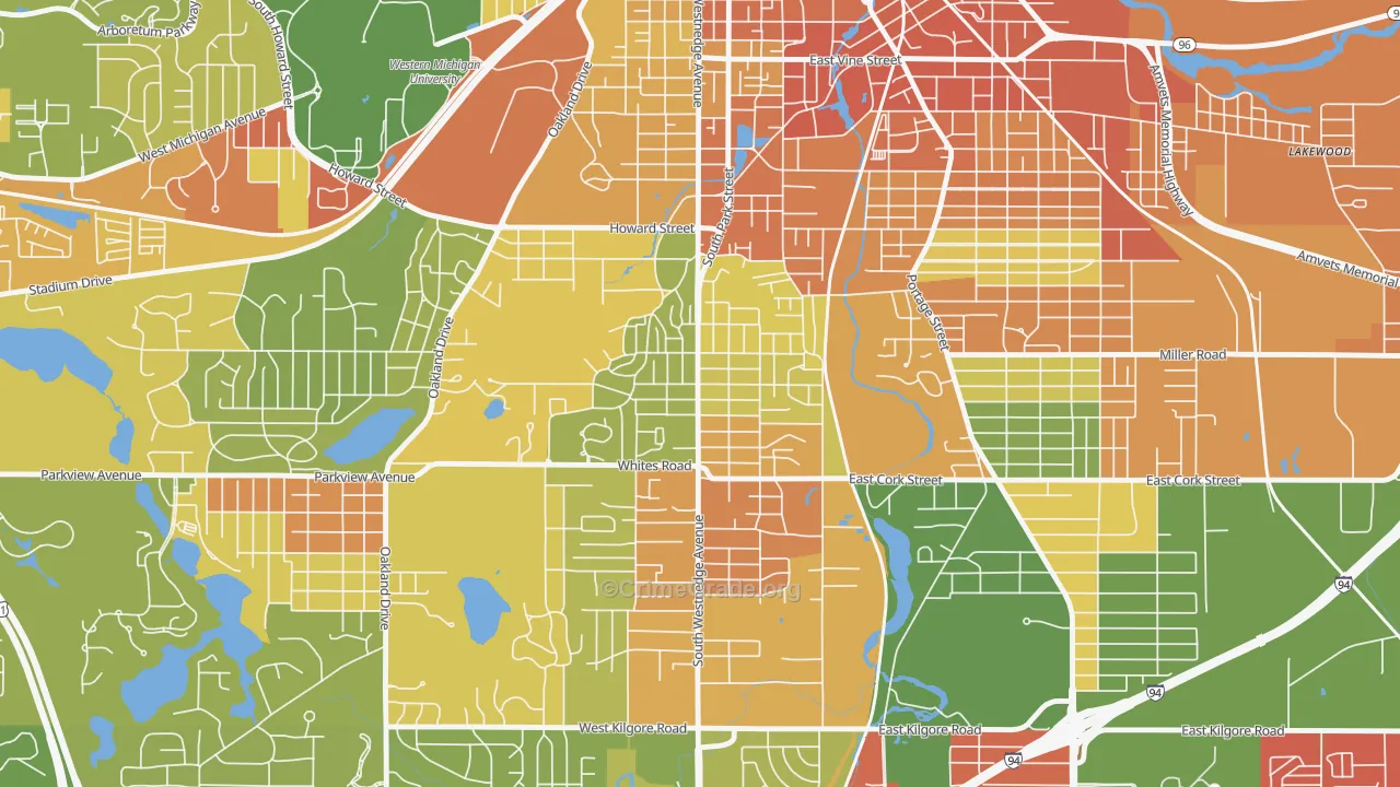 Westnedge Hill, Kalamazoo, MI Map of Vandalism Rates