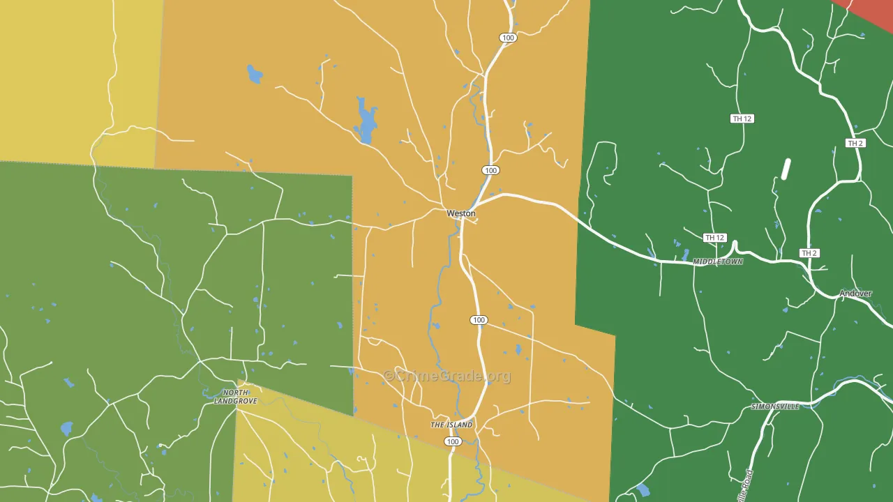 Weston, VT Map of Vandalism Rates