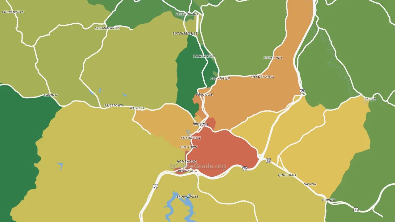 Weston, WV Map of Vandalism Rates