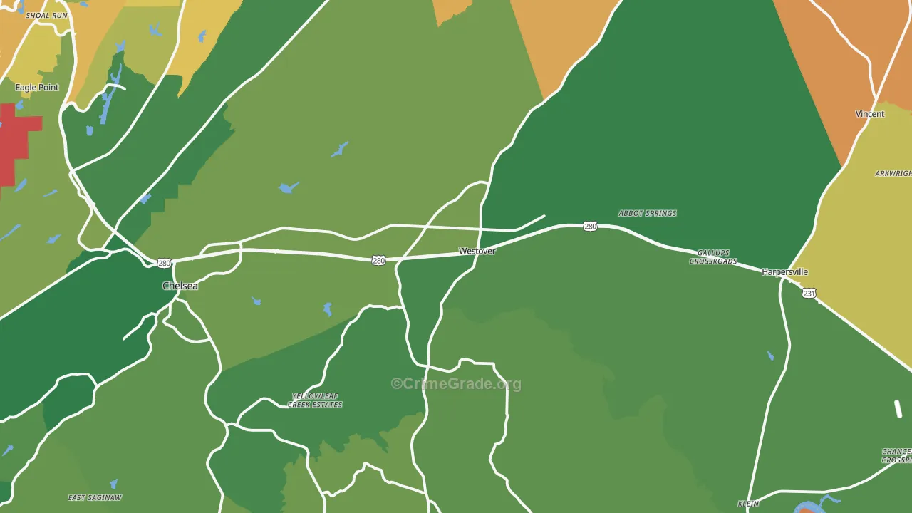Westover, AL Map of Vandalism Rates
