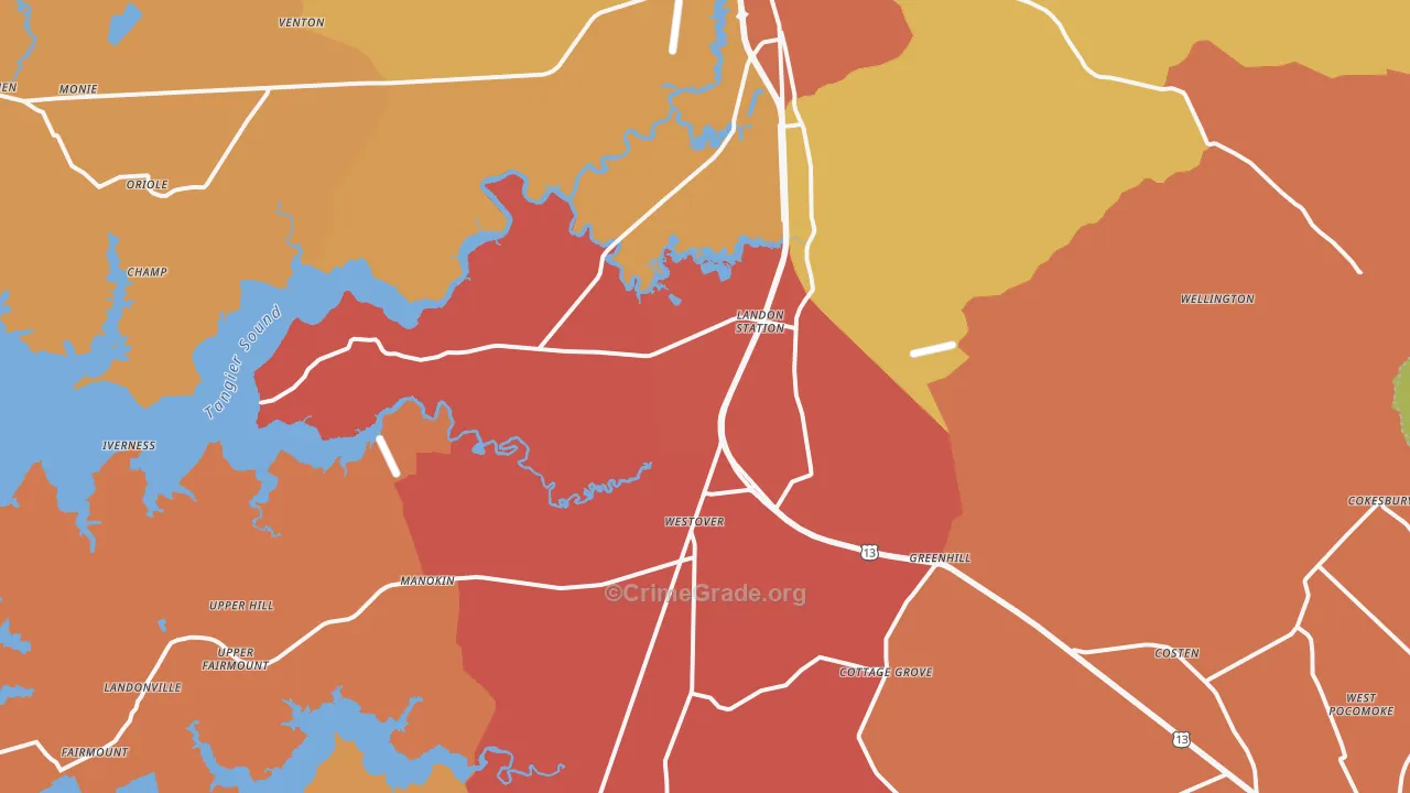 Westover, MD Map of Vandalism Rates