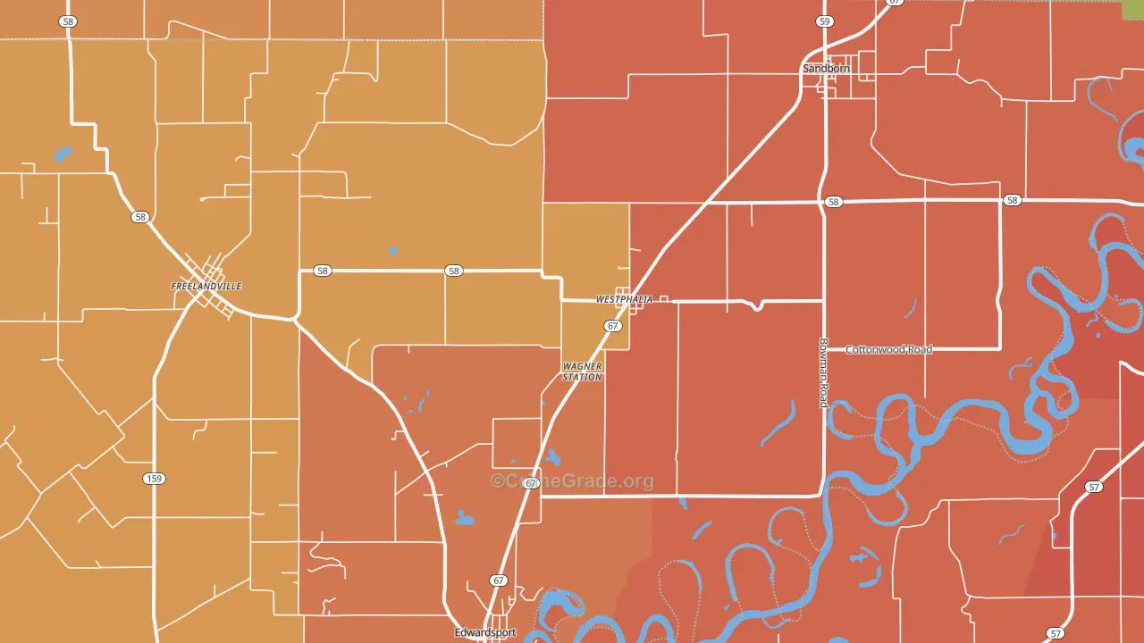 Westphalia, IN Map of Vandalism Rates